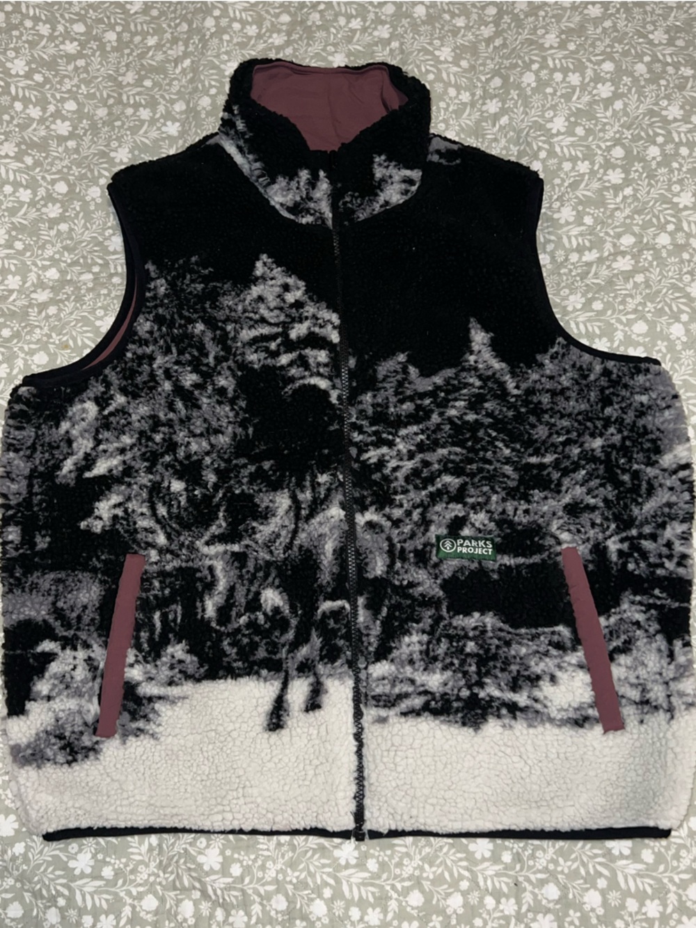 Parks Project Reversible Dusty Plum Vest Jacket with Moose Design & Green Patch